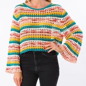 Gabby Isabella Open Knit Wide Sleeve Sweater